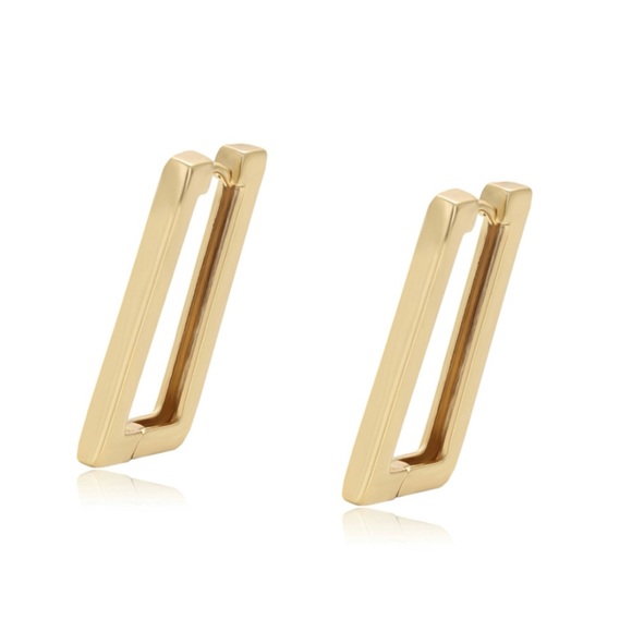 Rectangle Hoop Earrings 14k Gold Plated - Picture 1 of 10